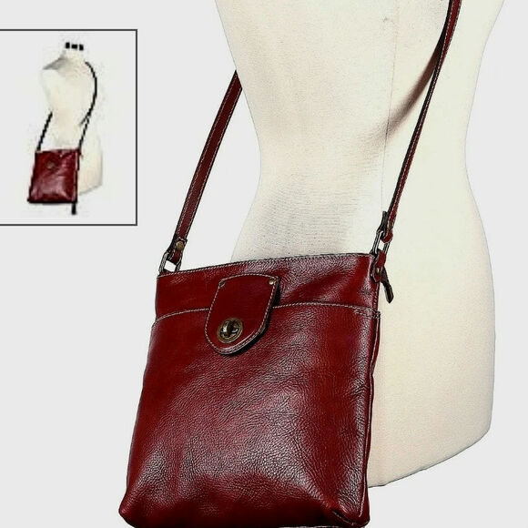 A. Bellucci Italy Genuine Leather Adjustable Crossbody, Brown, Pockets Zip top - Picture 7 of 8